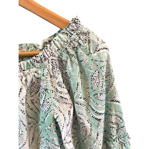 NWOT Lauren Conrad Green Printed Bohemian Blouse XS Off Shoulder Beachy Casual - Picture 2 of 6
